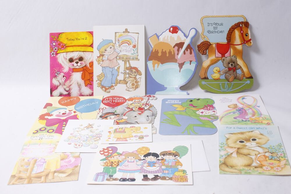 Vintage Birthday Greeting Card Lot with Children Circus Animals ~ 260902-WH 1135